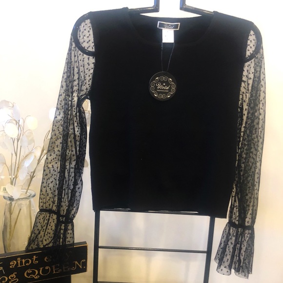 Vivid Mesh Long Sleeve Black Sweater - Picture 3 of 11